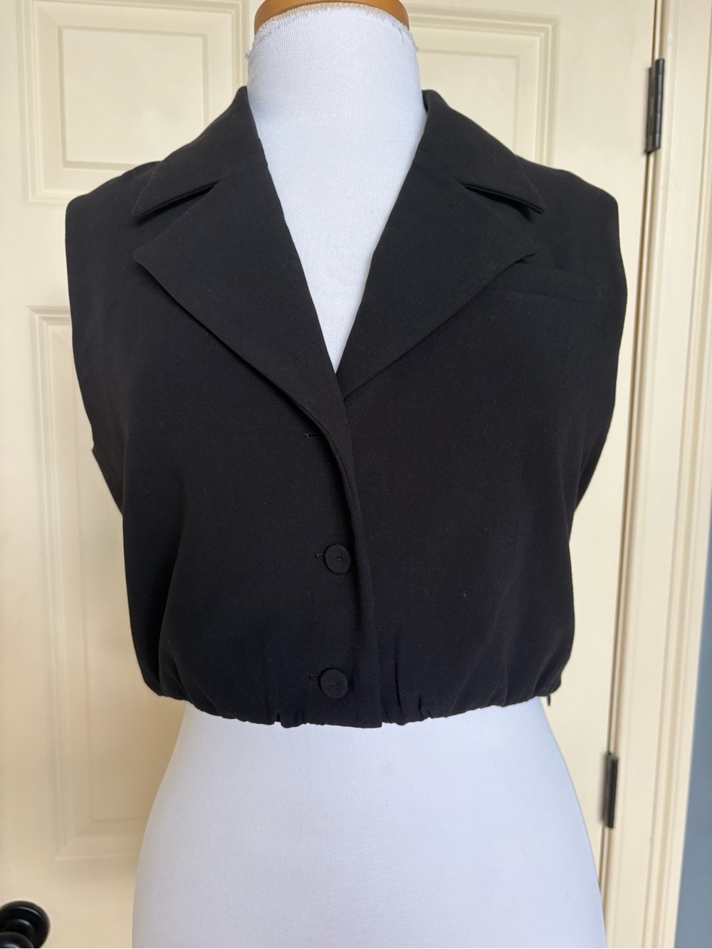 Favorite Daughter Black Cropped Button-Front Vest with Lapel